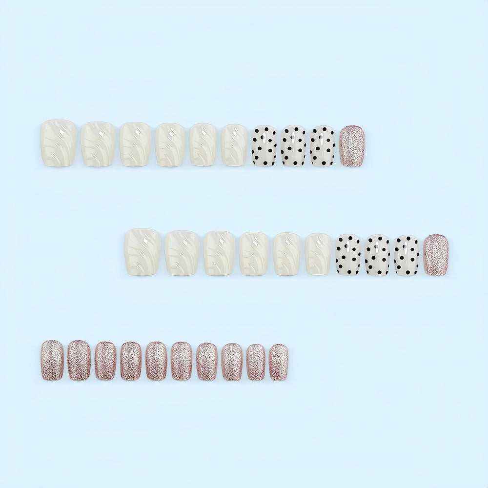 Artificial nail set with elegant glitter and dot design Bowlift