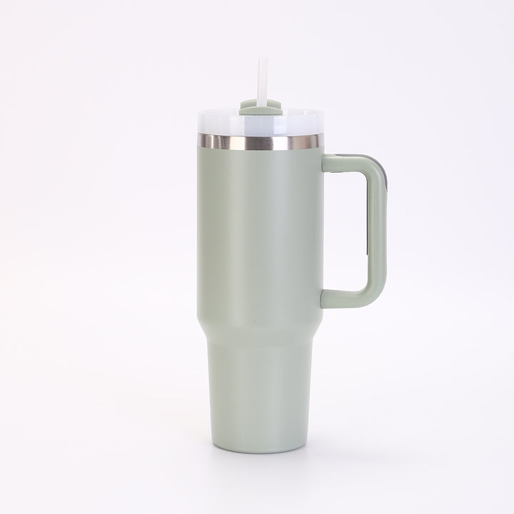 Insulated Stainless Steel Tall Travel Mug With Ergonomic Side Handle And Leak-Resistant Straw Lid
