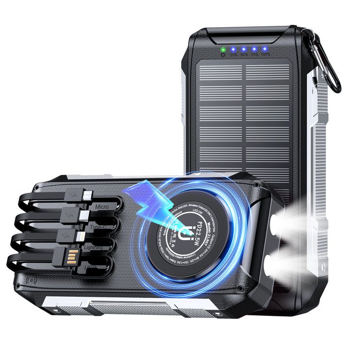 Multifunctional solar power bank with LED light and fast charging function Bowlift