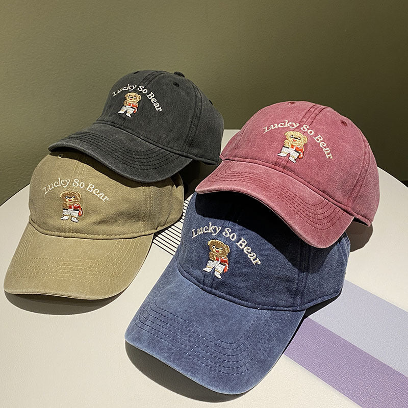 Unisex Casual Embroidered Bear Cap Bowlift