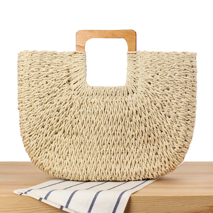 Braided beach bag with wooden handle Bowlift
