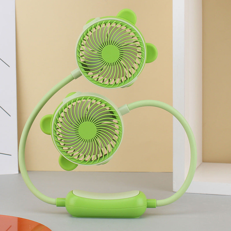 Unisex portable double-neck fan with flexible gooseneck, rechargeable battery and quiet motor Bowlift