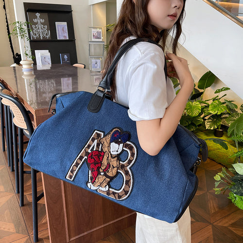 Embroidered Animal Print Weekend Duffle Bag