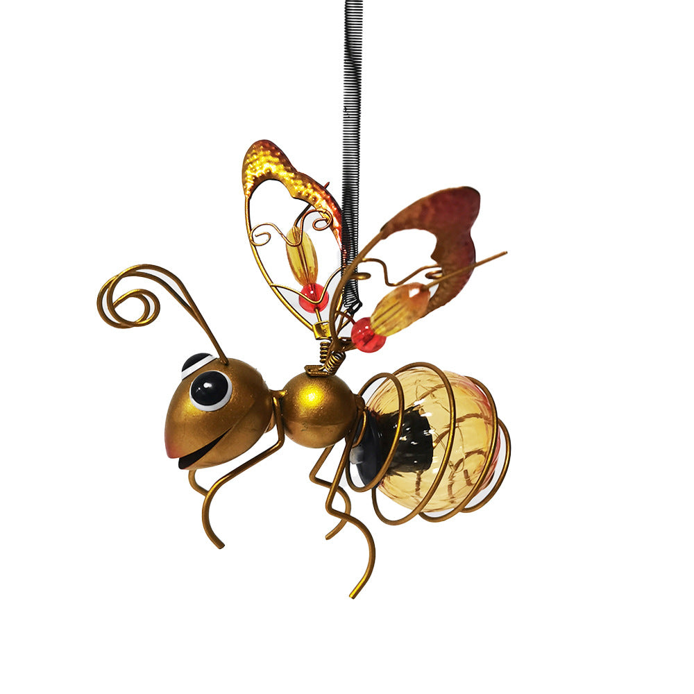 Whimsical Hanging Glass Bee Solar Garden Lantern Ornament Bowlift