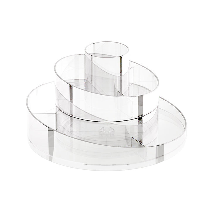 Rotating Acrylic Cosmetic Organizer with Multi-Compartment Central Tower and Swivel Base Bowlift
