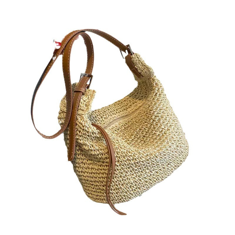 Cultivated raffia shoulder bag with leather accents Bowlift