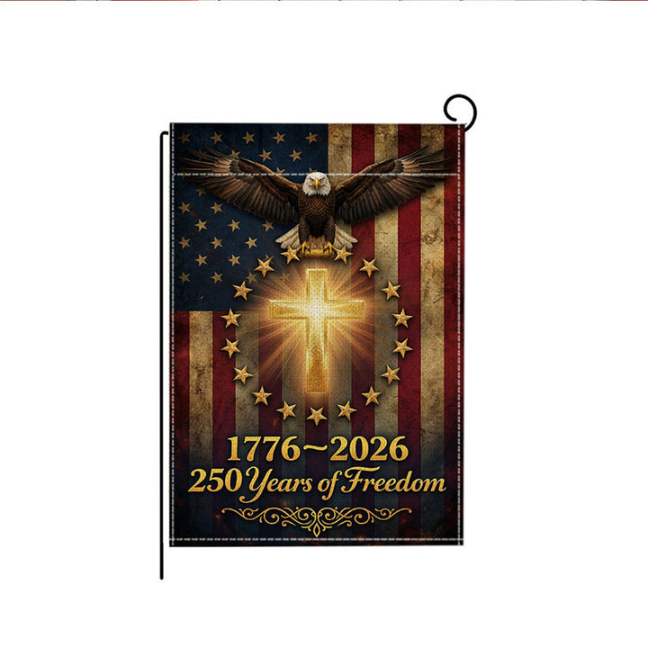 Distressed Vintage American Flag Garden Banner With Statue Of Liberty Motif Double-Sided Polyester