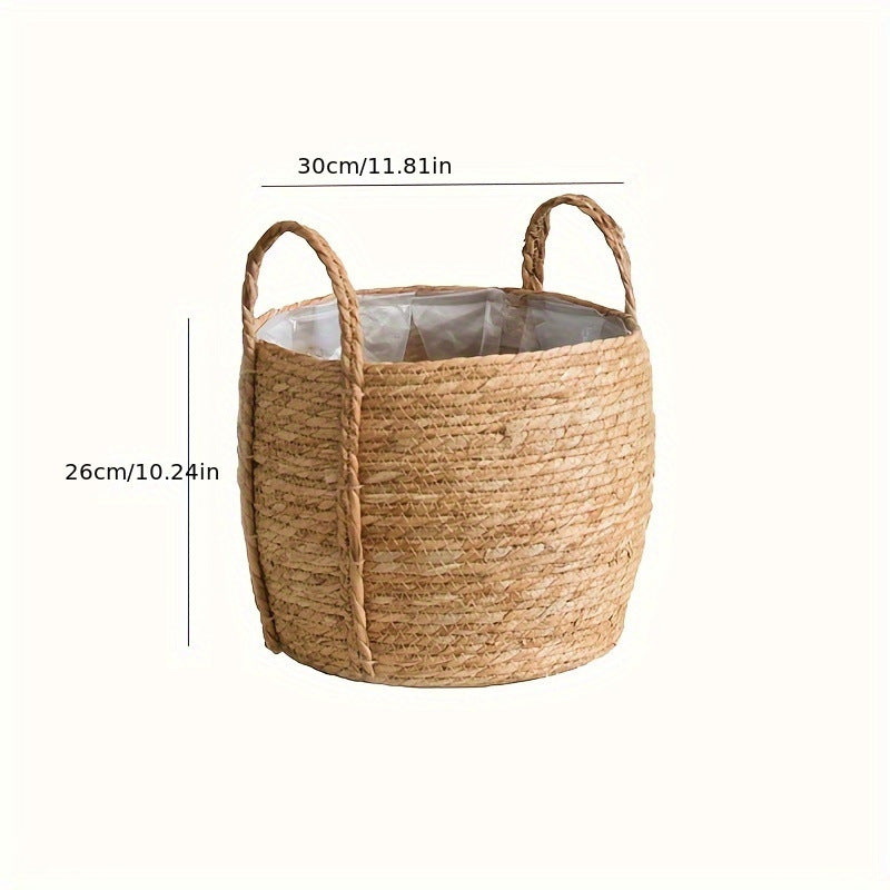 Handwoven Seagrass Storage Basket with Waterproof Liner and Braided Handles Bowlift