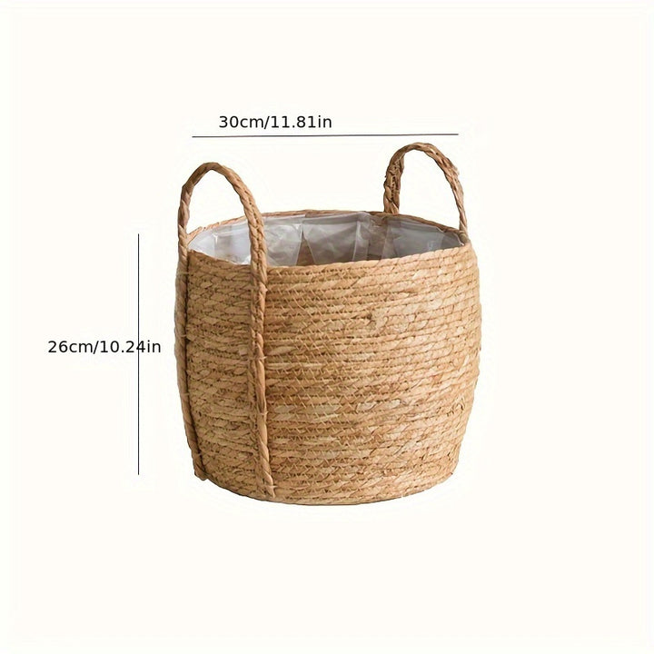 Handwoven Seagrass Storage Basket with Waterproof Liner and Braided Handles Bowlift