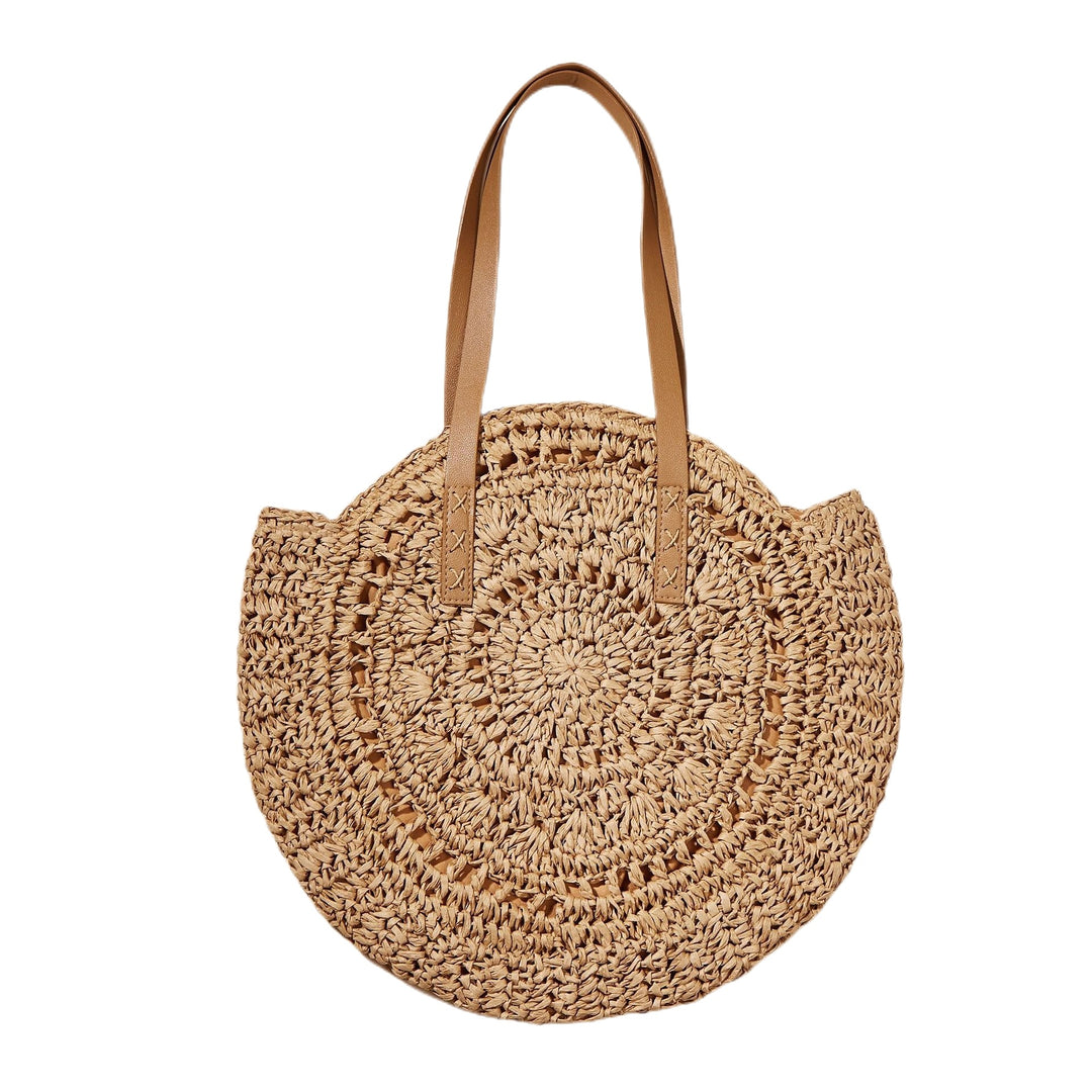 Handcrafted Round Straw Bag with Elegant Leather Handles Bowlift