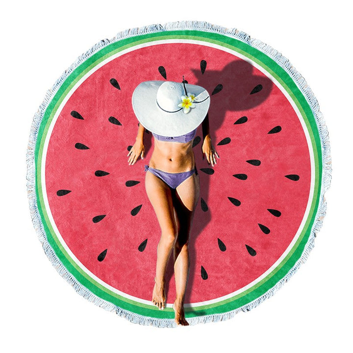 Round beach towel with floral fringe pattern Bowlift