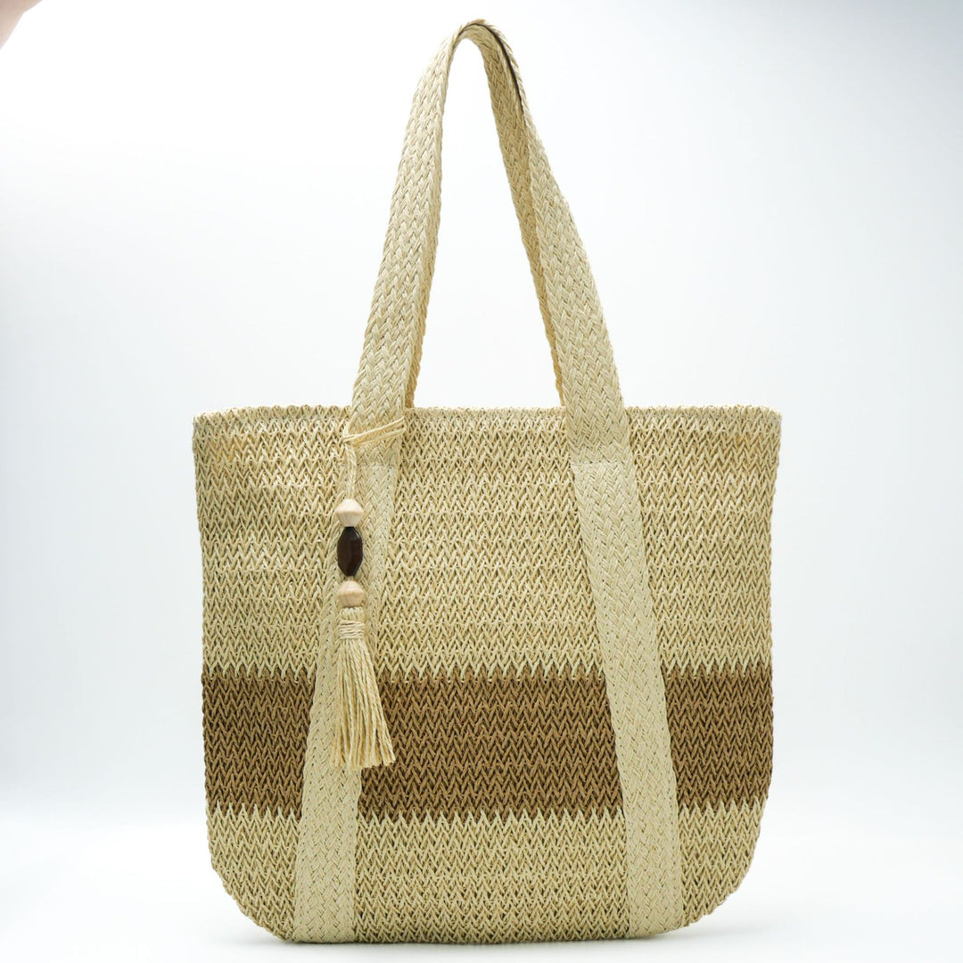 Handbag Made of Natural, Handwoven Straw with Elegant Fringe Bowlift