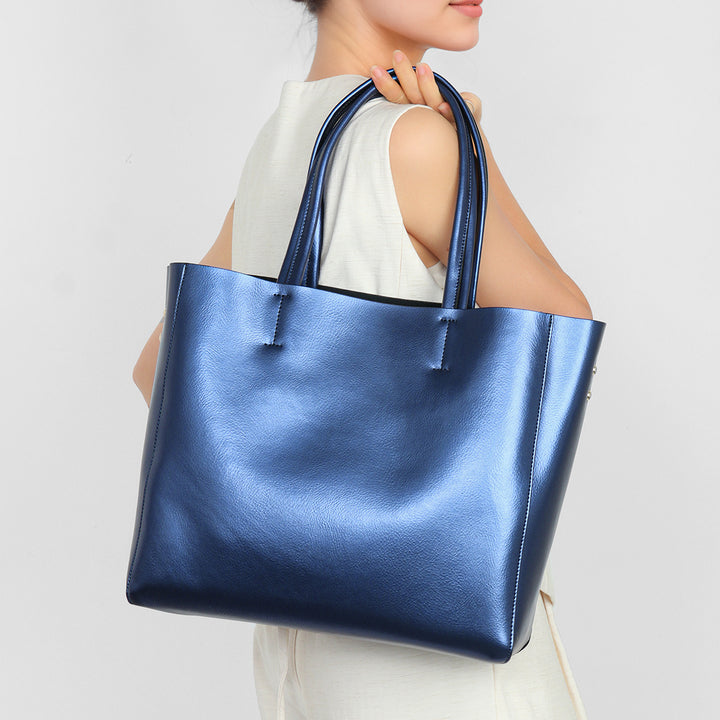 Metallic Structured Shoulder Tote with Double Top Handles