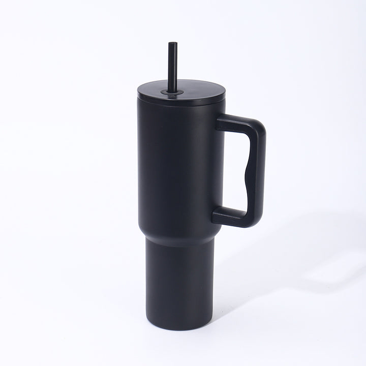Double-Wall Insulated Travel Tumbler With Ergonomic Handle And Removable Straw