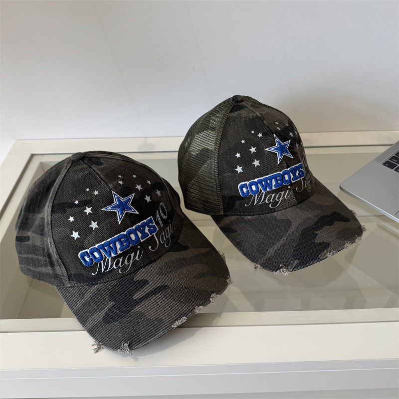 Men's Distressed Camouflage Graphic Baseball Cap Bowlift
