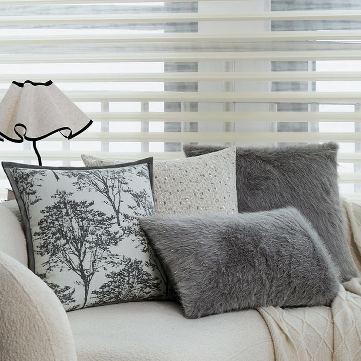 Square decorative cushion cover with finely woven tree jacquard and velvety piping Bowlift