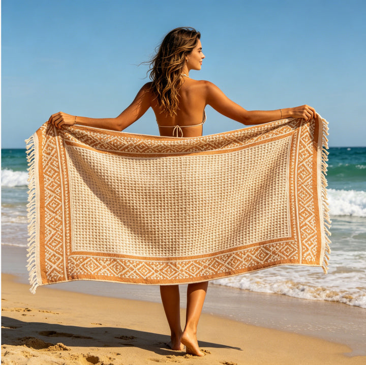 Beach towel with a vibrant tropical flower and leaf design Bowlift