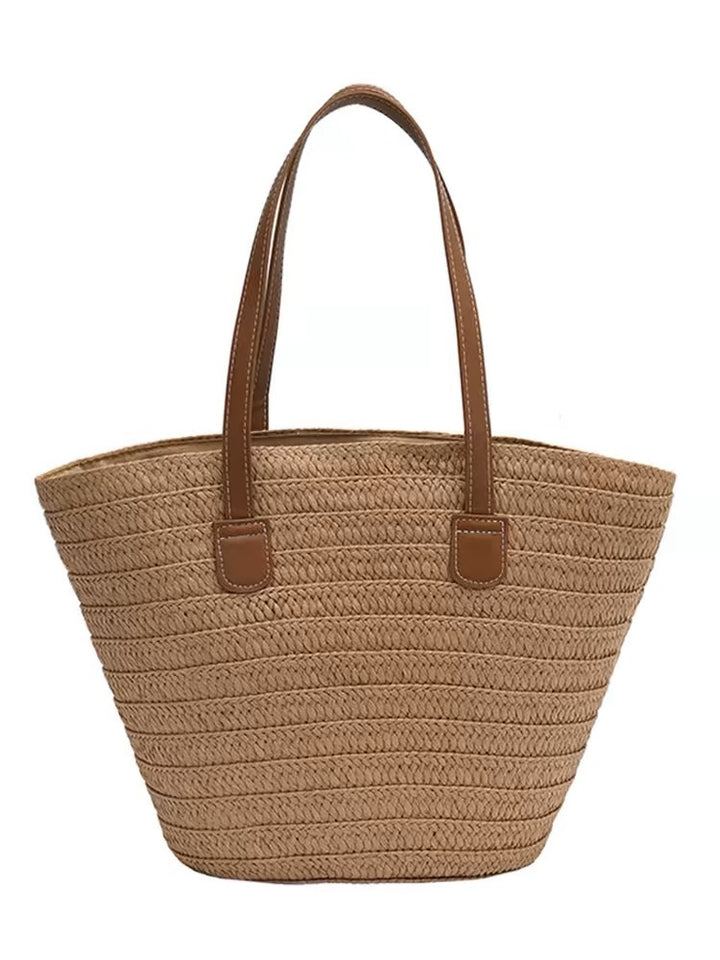 Elegant and Spacious Straw Bag with Leather Handles Bowlift