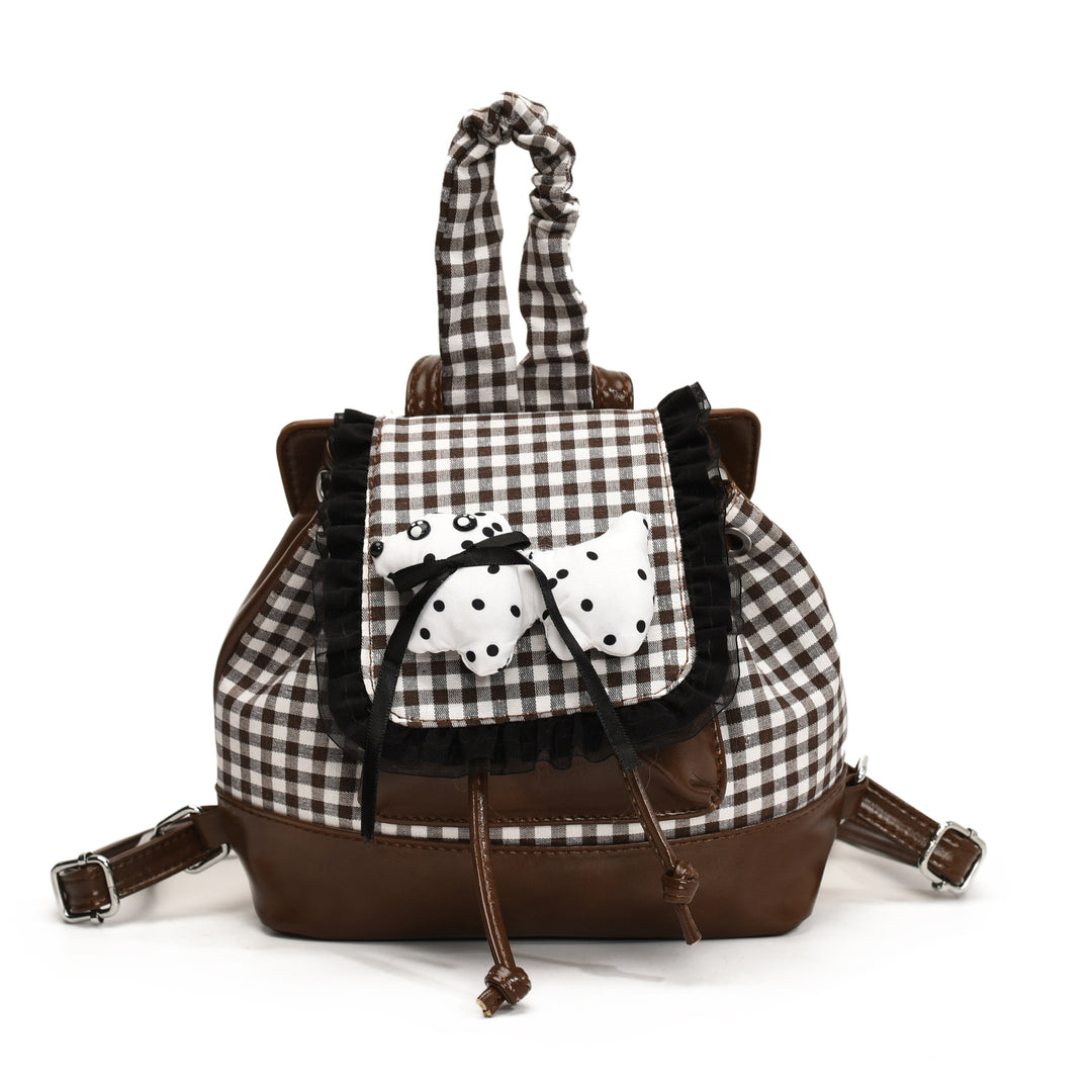 Playful backpack with checkered pattern and animal appliqué Bowlift