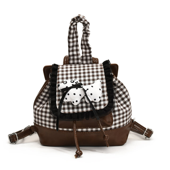 Playful backpack with checkered pattern and animal appliqué Bowlift