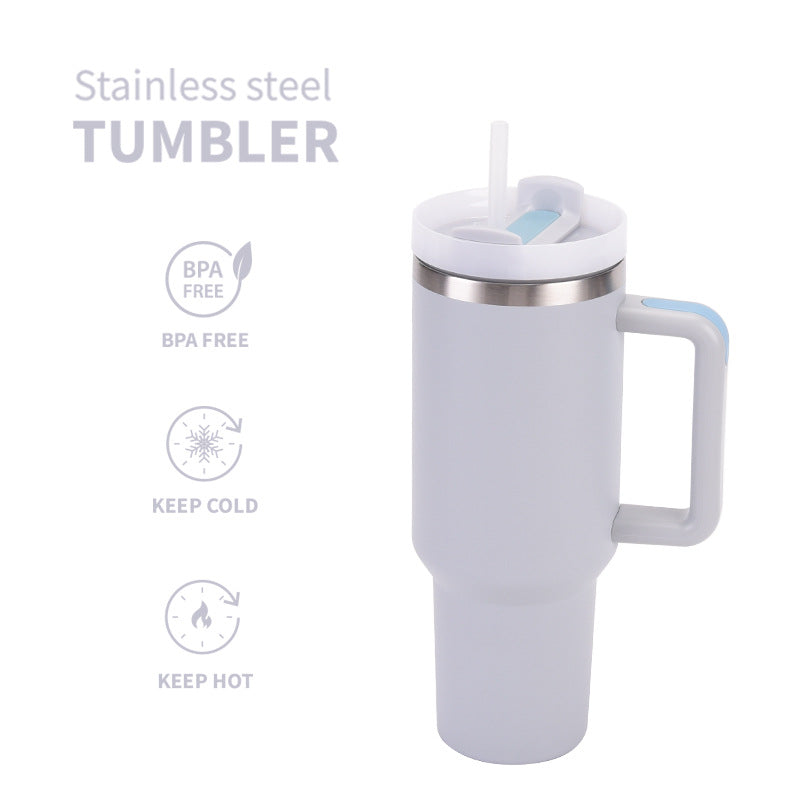 Stainless Steel Insulated Travel Tumbler With Ergonomic Handle And Bpa-Free Straw Lid