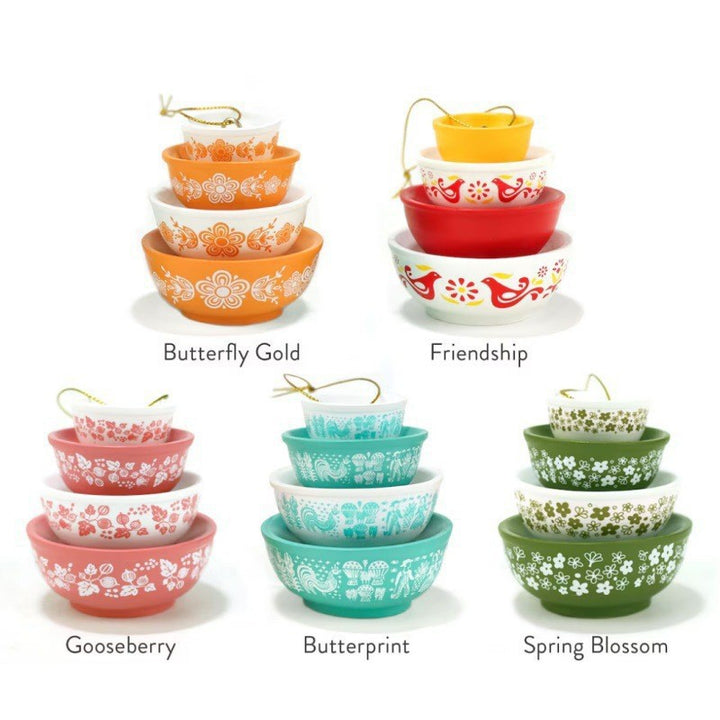 Stackable Ceramic Nesting Bowl Set With Folk Bird Motif And Glossy Glazed Finish