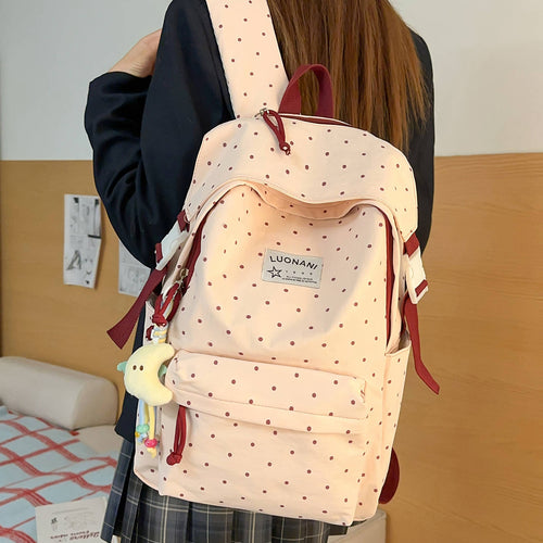 Polka-Dotted Canvas Backpack Bowlift