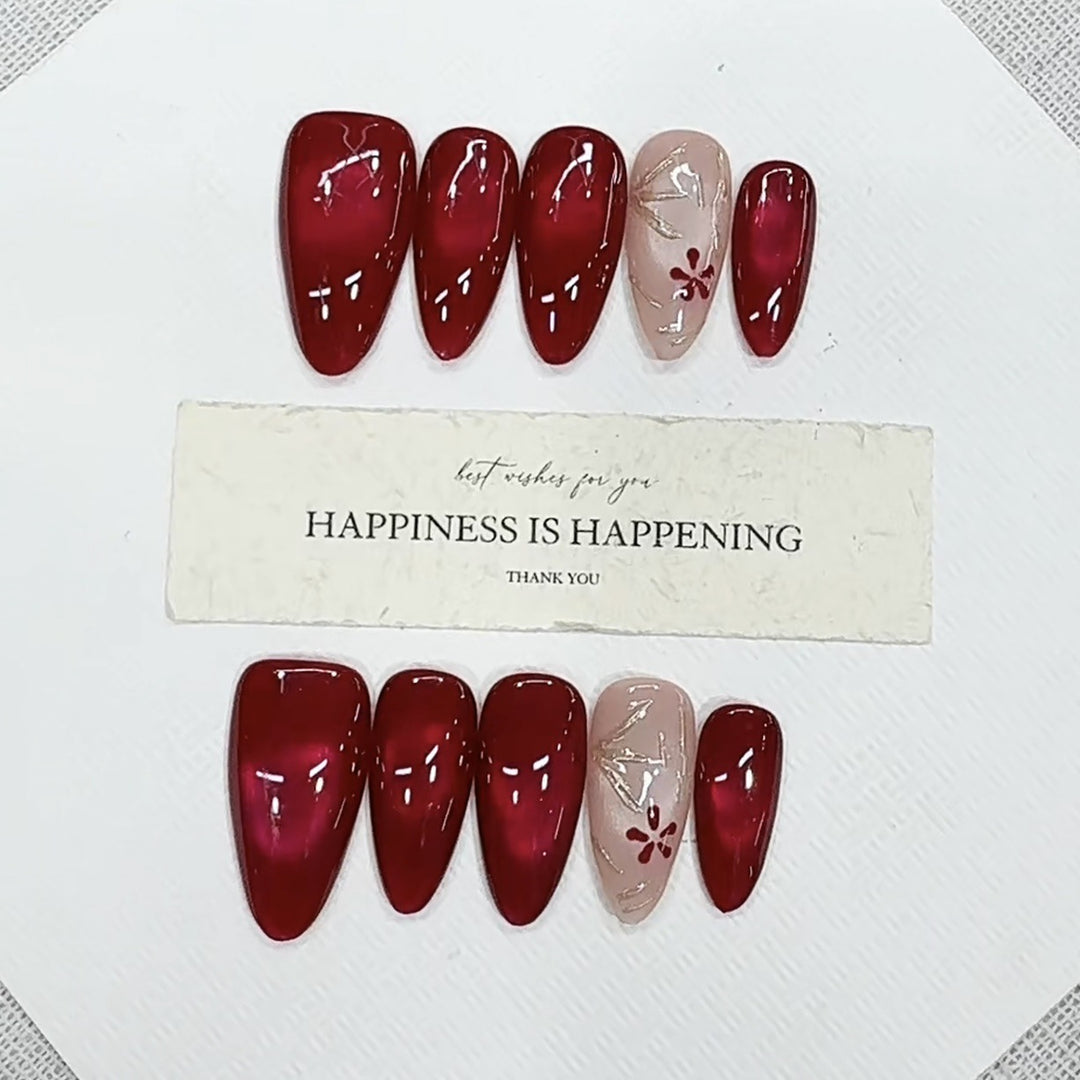 Elegant Red Press-On Nail Art Set Bowlift