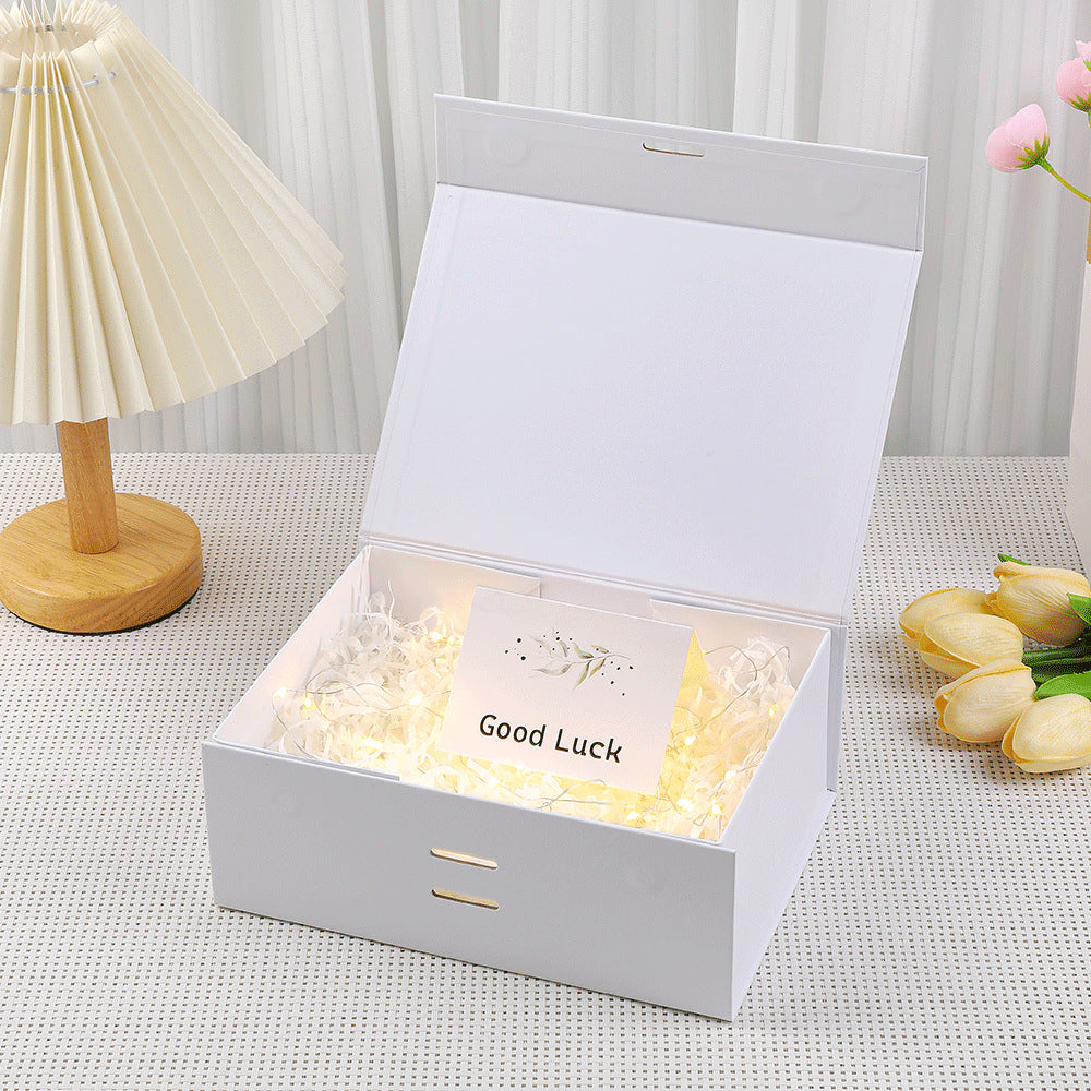 Premium magnetic gift presentation box with LED fairy lights and greeting card Bowlift