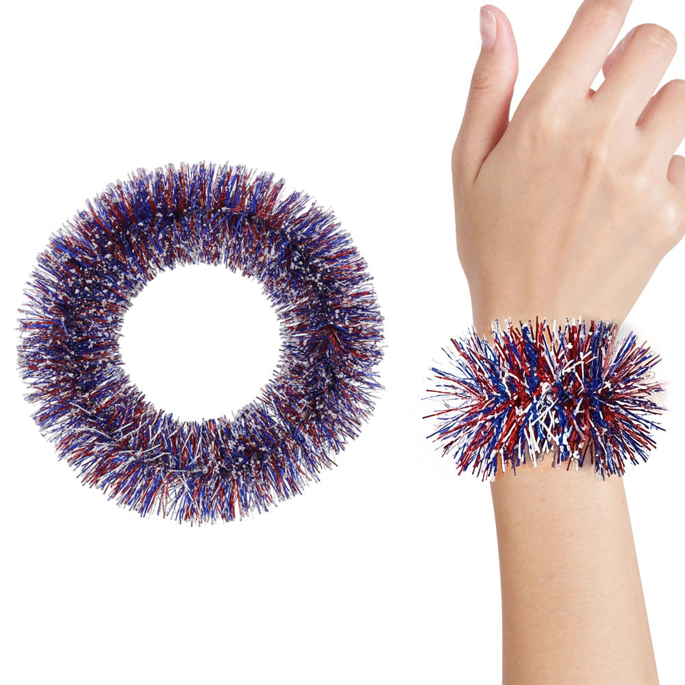 Unisex nan Pompom bracelet made of metallic tinsel with elastic insert for party and cheerleading Bowlift