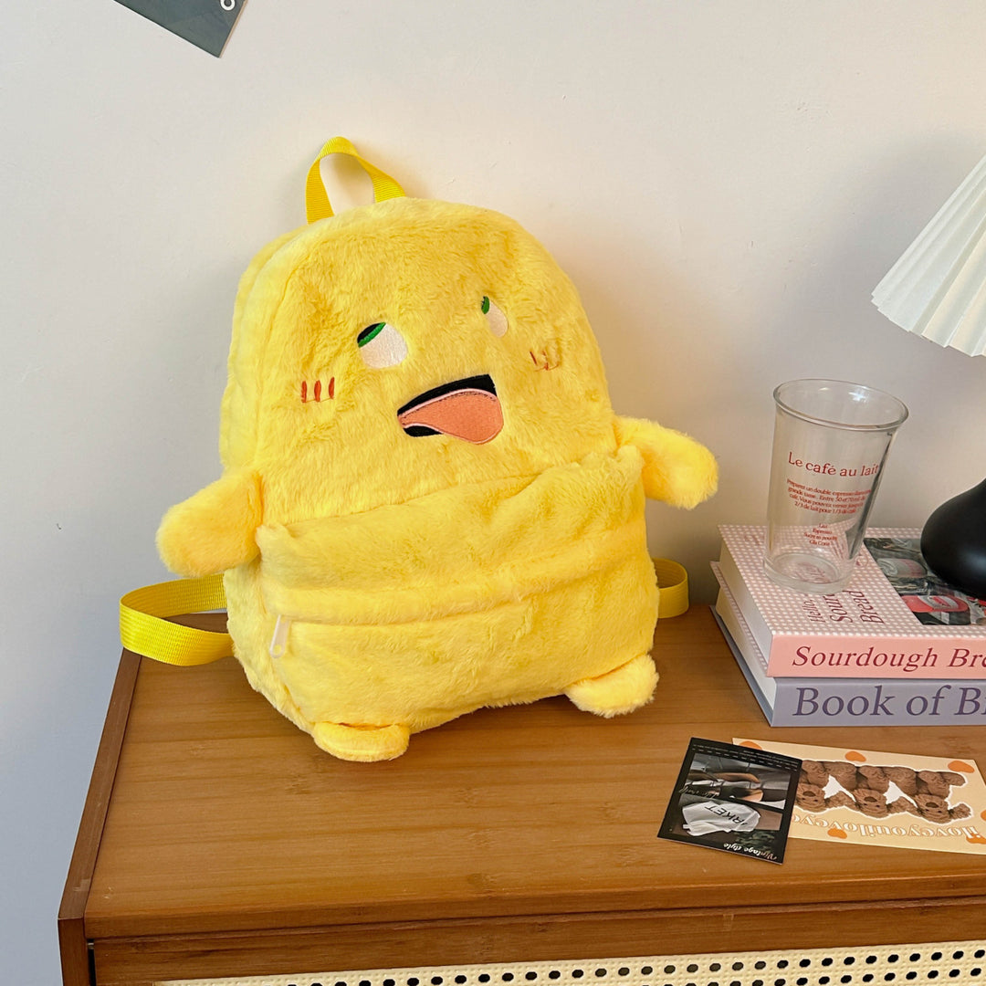 Plush Backpack with Cheerful Face Bowlift