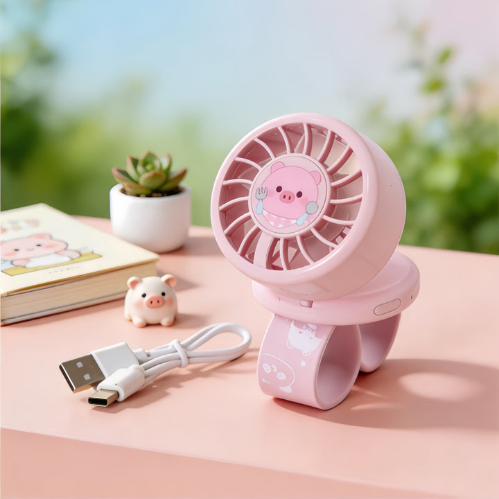 Women Portable Mini Hand Fan in Cute Pig Design Bowlift