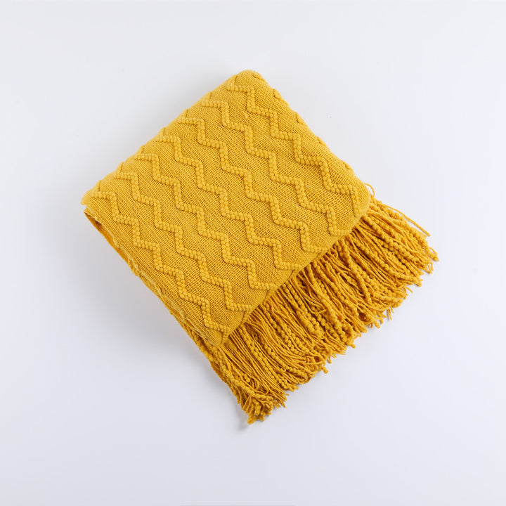 Textured Woven Throw Blanket with Fringe Bowlift
