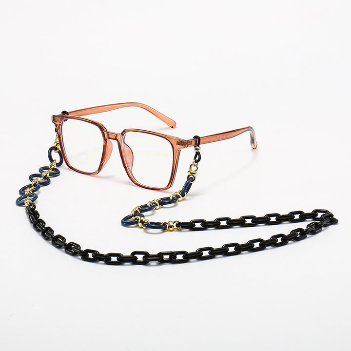 Fashionable Square Frame Glasses with Decorative Chain Bowlift