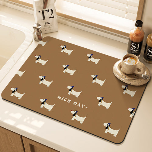 Playful Dog-Themed Kitchen Counter Mat