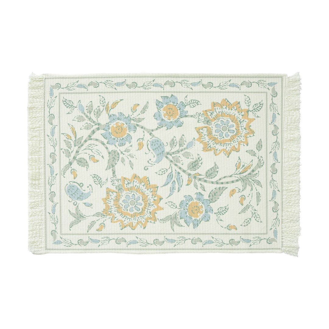 Decorative woven table runner with floral embroidery