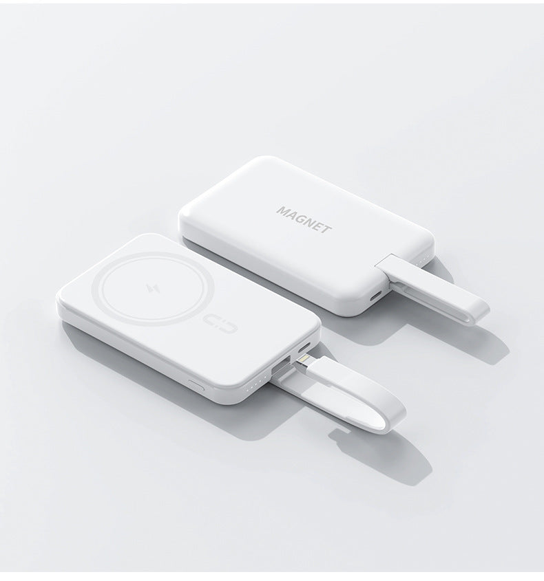 Magnetic power bank with wireless charging function and integrated cable system Bowlift