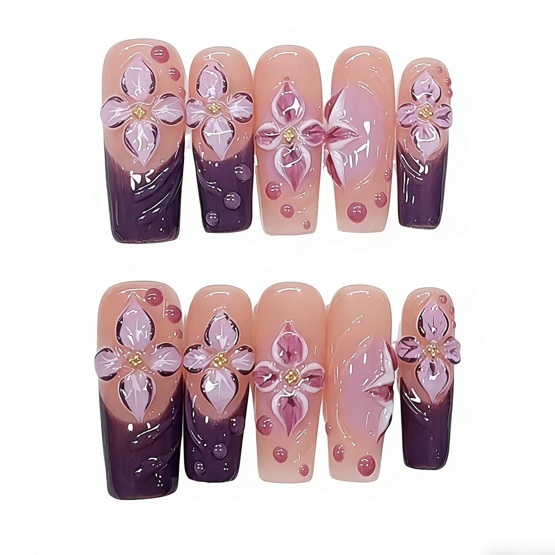 Artistic Floral Design Press-On Nails Bowlift