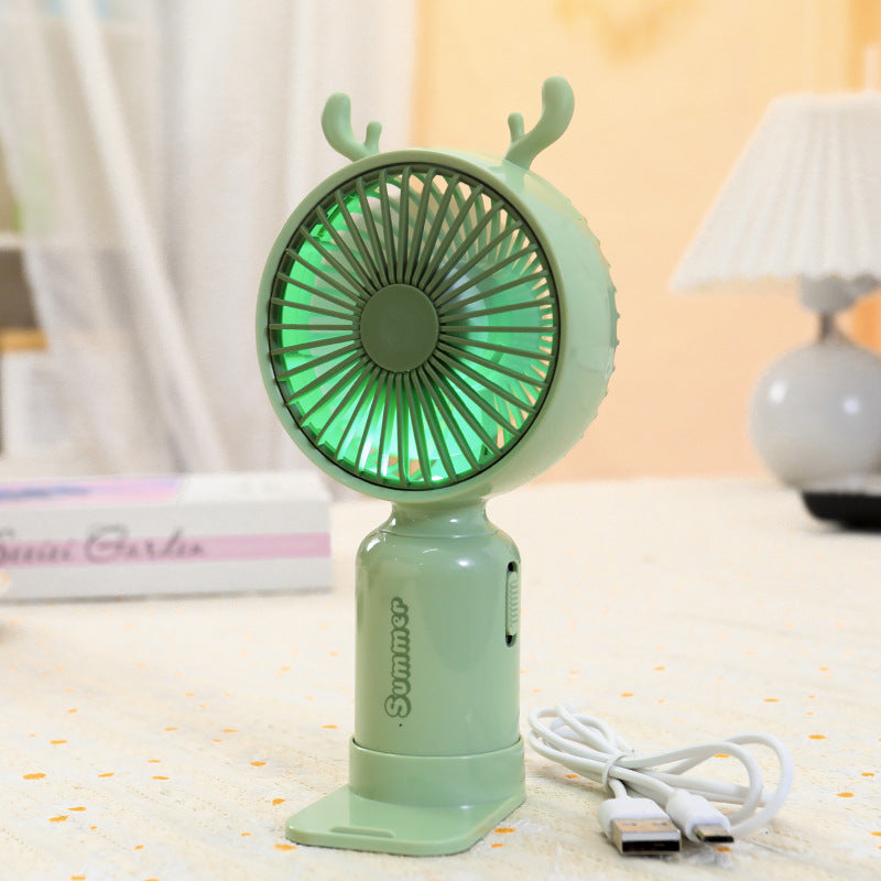 Ladies portable USB mini fan with LED night light folding stand and cute design Bowlift
