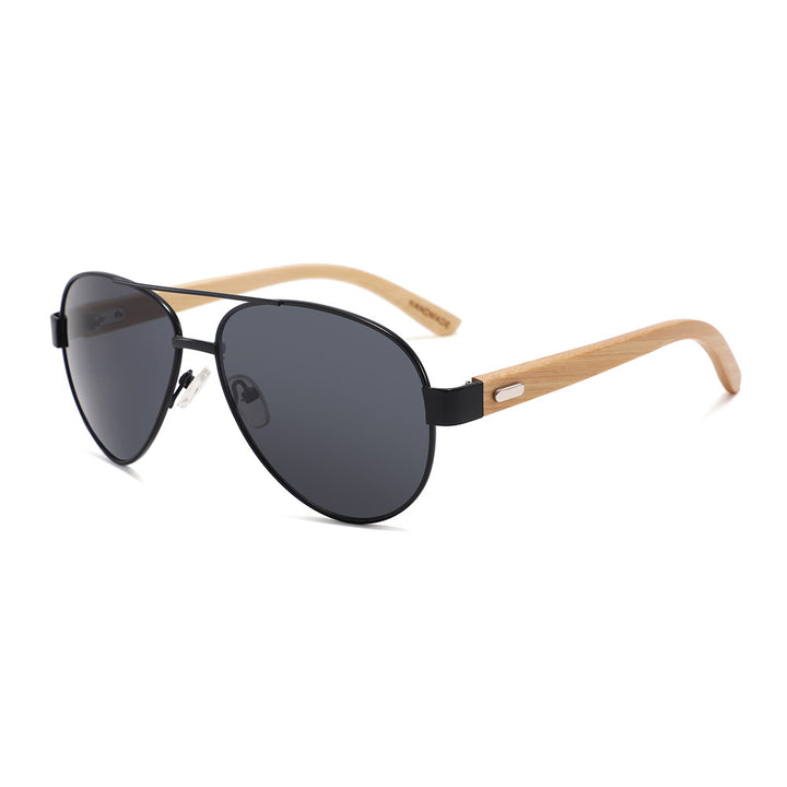 Rimless oversized cat eye polarized sunglasses with wood-effect temples Bowlift