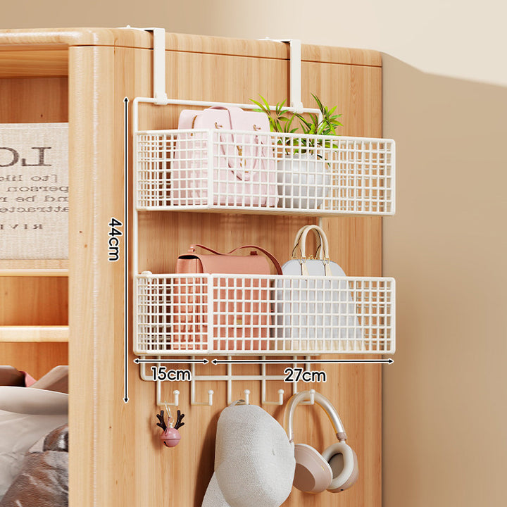 Over-Door Four-Tier Metal Mesh Hanging Storage Organizer with Integrated Hooks