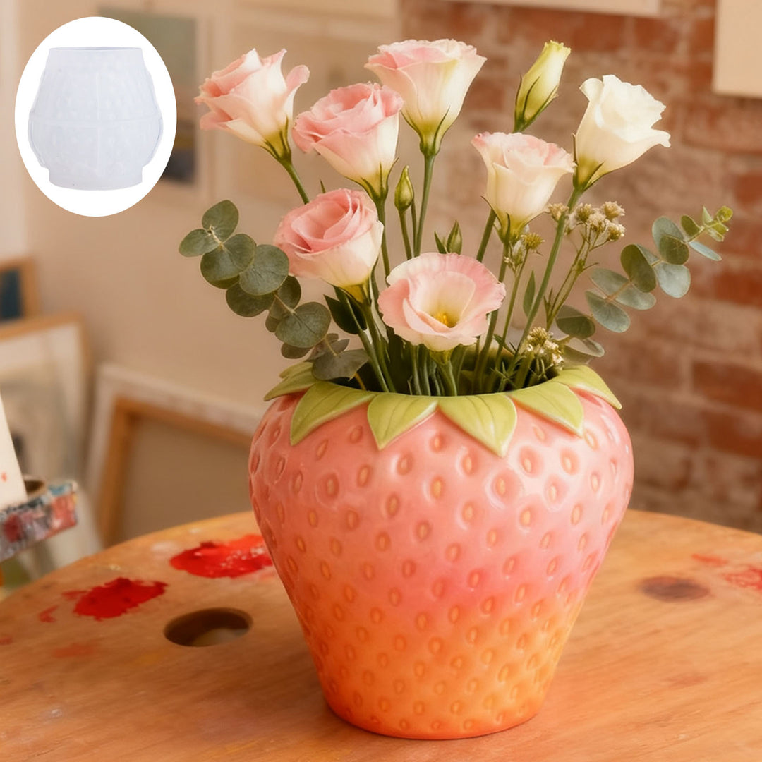 Detailed Strawberry Shaped Silicone Casting Mold For Small Planter And Resin Decor