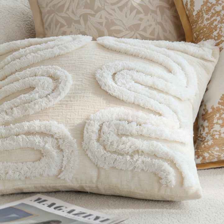 Square decorative cushion cover with fine jacquard leaf relief, piped edge and easy-care cotton mix Bowlift