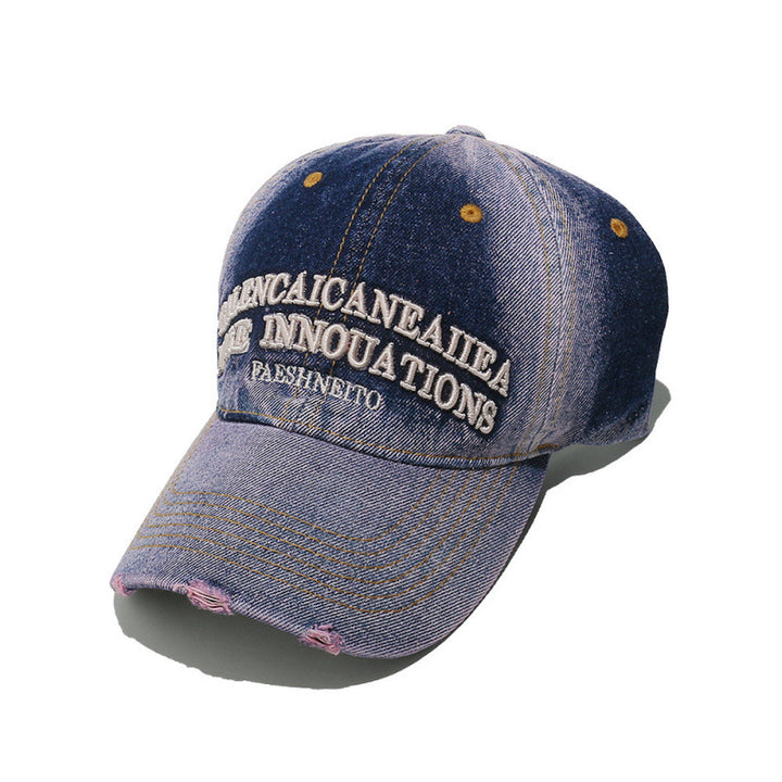 Women's Distressed Denim Graphic Baseball Cap Bowlift