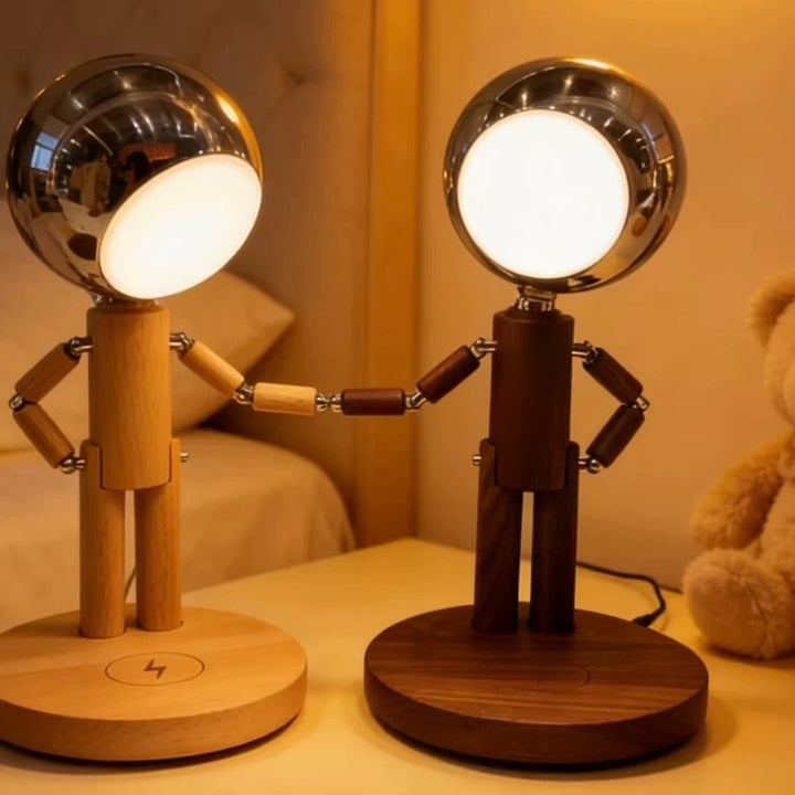 Bamboo articulated magnetic desktop lamp with mirrored orb head Bowlift