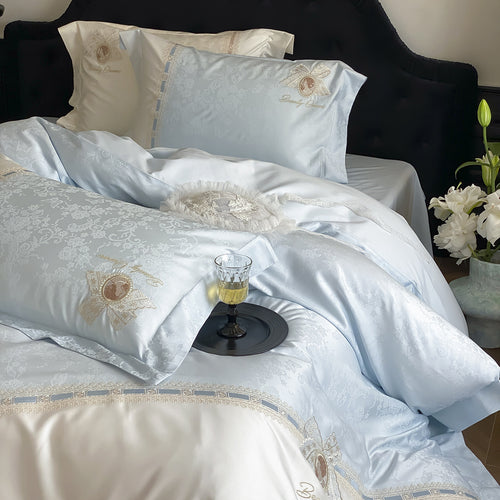 Luxurious satin bedding set with fine embroidery and pillowcases