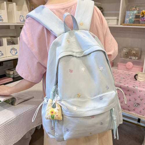 Embroidered Floral Print Backpack Bowlift