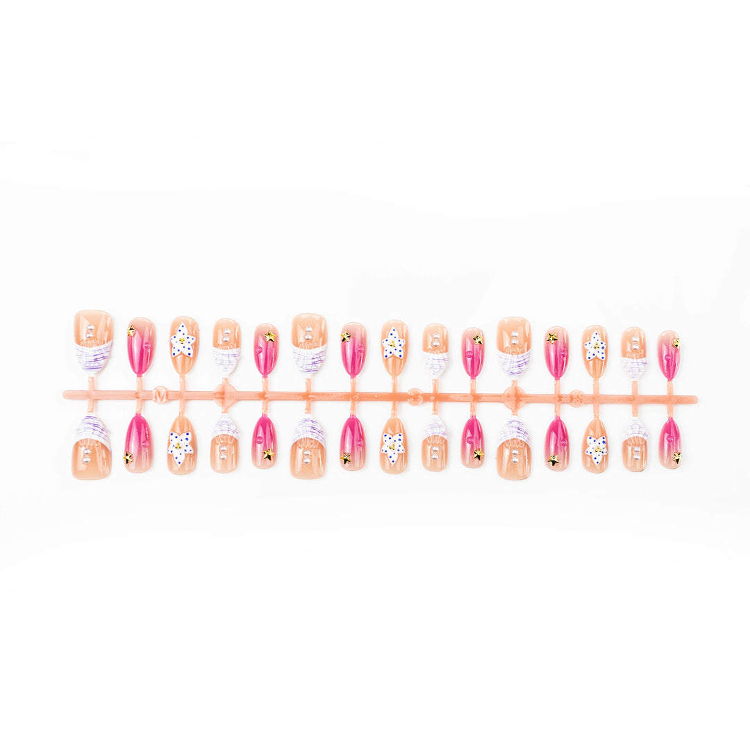 Artificial nails with floral design and glamorous accents Bowlift