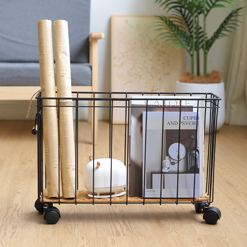 Rolling Wicker Storage Cart Bowlift