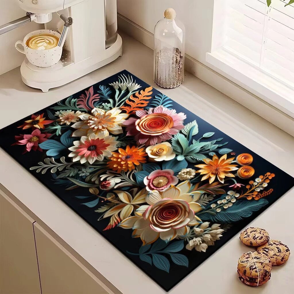 Decorative Floral Kitchen Mat Bowlift